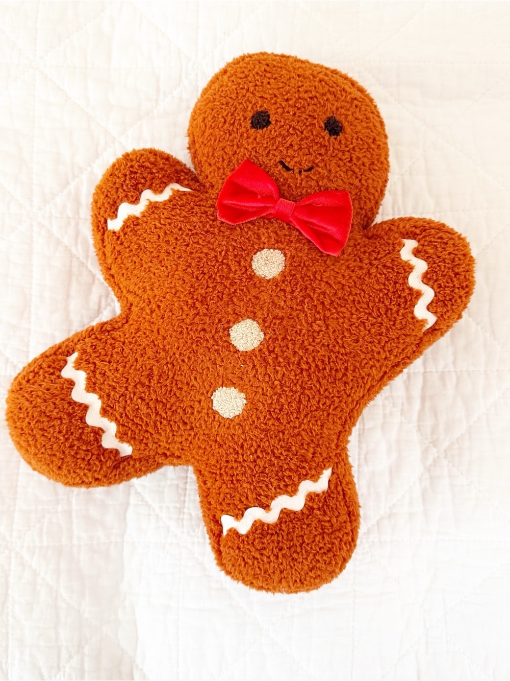 NEW Gingerbread Plush Holiday Pillow Red Bow NWOT